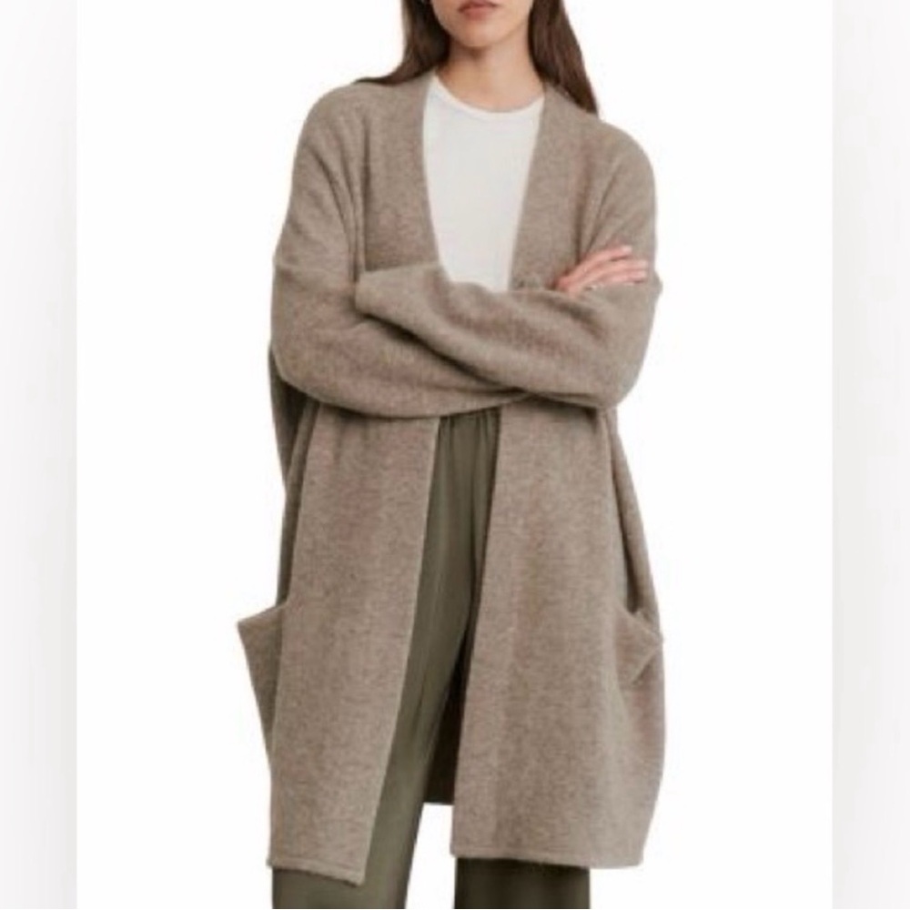 Jenni Kayne Taupe Open-Front Merino Women's Cardigan Sweater Small - Picture 2 of 15